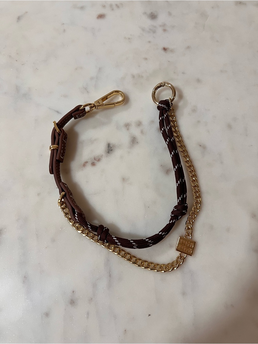 Miu Miu Brown and Gold Multi-Texture Strap Key/Card Holder